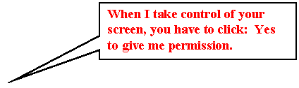 Rectangular Callout: When I take control of your screen, you have to click:  Yes to give me permission.